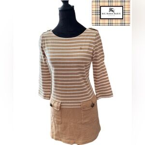Vintage Burberry Beige and White Striped Dress